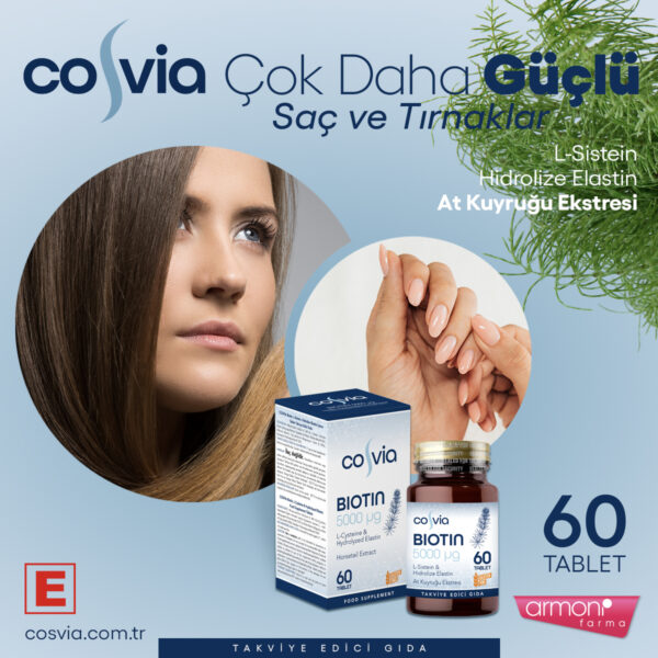 COSVIA Biotin 5000 Mcg, At Kuyruğu Ekstresi İçeren Gıda Takviyesi