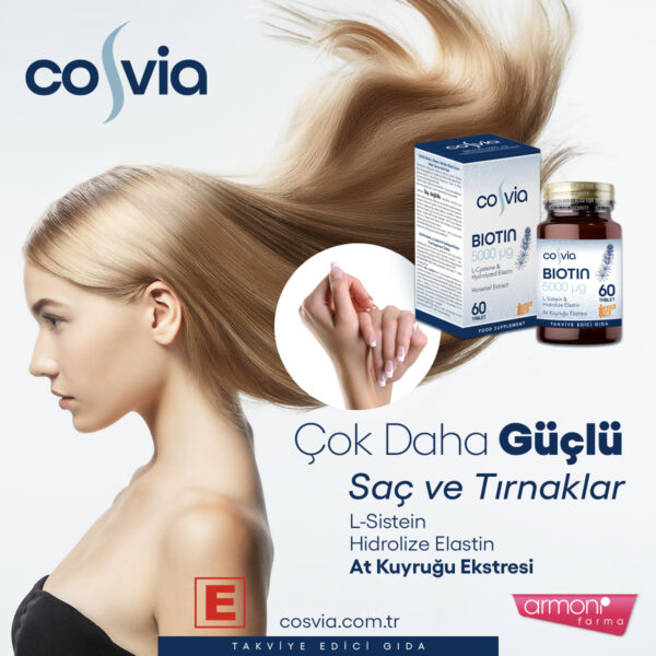 COSVIA Biotin 5000 Mcg, At Kuyruğu Ekstresi İçeren Gıda Takviyesi