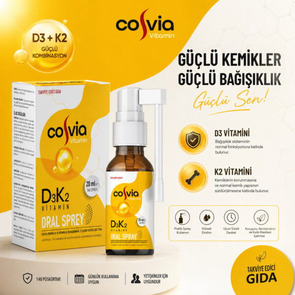 Cosvia Vitamin D3-K2 (Menaquinone-7) Oral Sprey 20 ml.