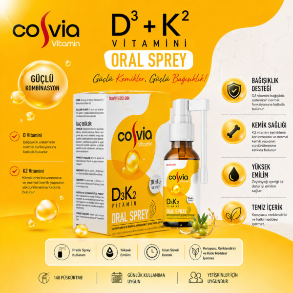 Cosvia Vitamin D3-K2 (Menaquinone-7) Oral Sprey 20 ml.